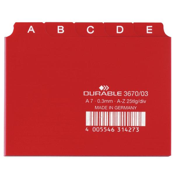 Karteiregister A - Z, PP, A7 quer, rot, 25-teilig DURABLE 3670-03 (4005546314273)