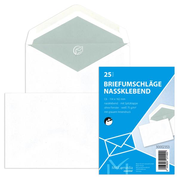 Briefumschläge DIN lang (220x110 mm) ohne Fenster gummiert 72 g qm 25 Stück MAILMEDIA 30002376 (4003928221935)