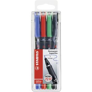 Folienstift OHPen universal permanent medium 4er Pack grün rot blau schwarz STABILO 843/4 (4006381114868)