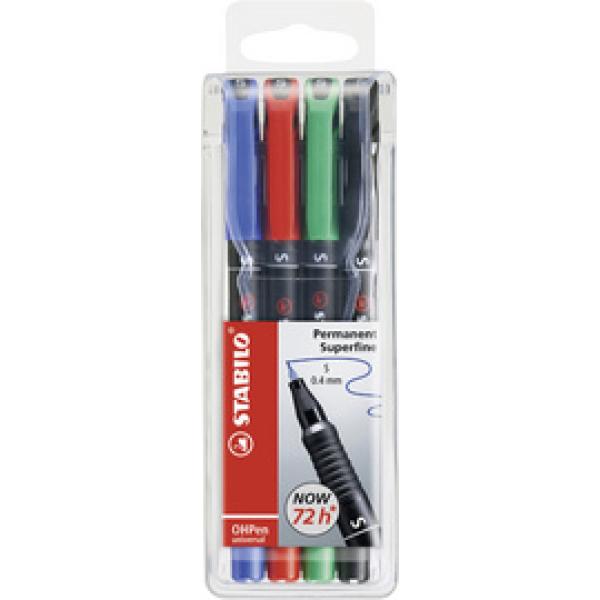 Folienstift OHPen universal permanent medium 4er Pack grün rot blau schwarz STABILO 843/4 (4006381114868)