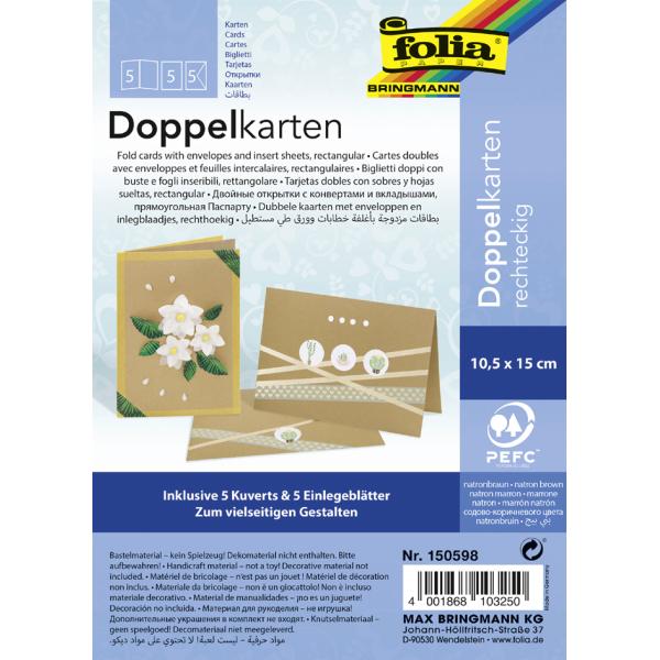 Doppelkarten, 105 x 150 mm, 220 g/ qm, natronbraun folia 150598 (4001868103250)