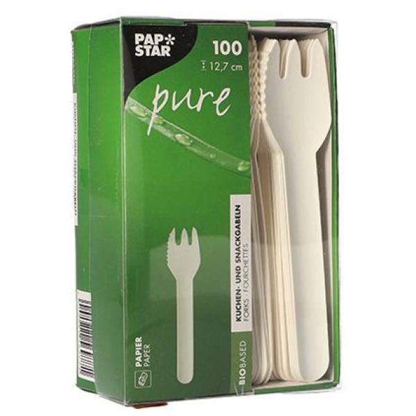 Papier-Kuchengabeln 'pure', Länge: 127 mm, weiß PAPSTAR 88239 (4002911569771)