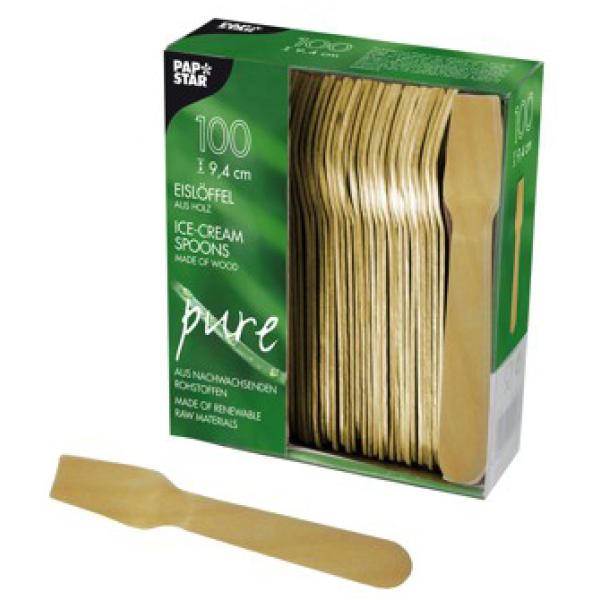 Holz-Eislöffel 'pure', Länge: 94 mm, 100er PAPSTAR 10625 (4002911106259)