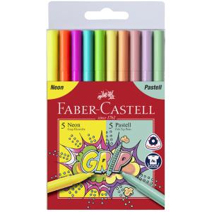 FABER-CASTELL Fasermaler GRIP Neon + Pastell, 10er Etui Faber-Castell 155312 (4005401553120)