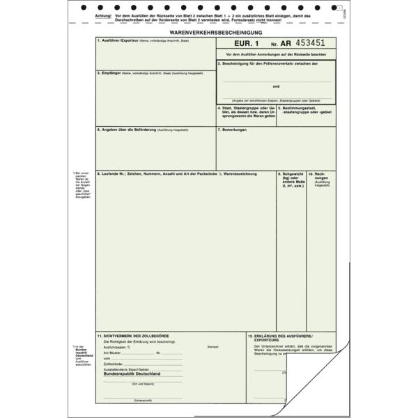 Vordruck 'Warenverkehrsbescheinigung EUR.1' RNK Verlag 2271L (4002871227117)