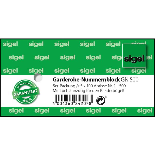 Nummernblock 'Garderobe', 1-500, (B)105 x (H)50 mm sigel GN500 (4004360842078)