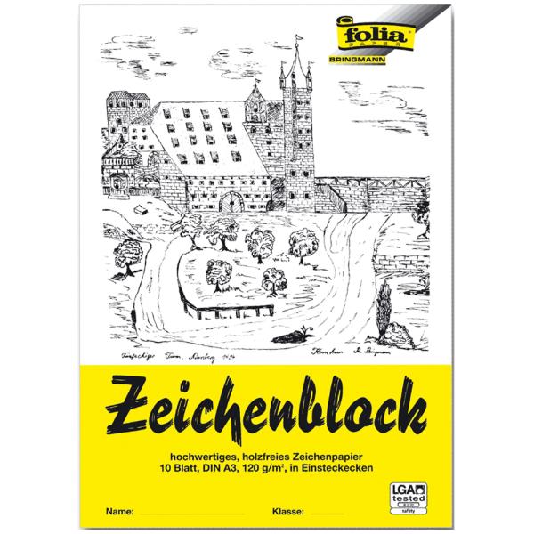Zeichenblock mit Leinenecken 120g qm DIN A4, 10 Blatt FOLIA 8104 (4001868081046)