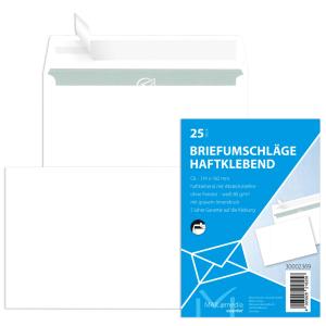 Briefumschlag C6, weiß haftklebend ohne Fenster 80 g qm 25 Stück MAILMEDIA 30002369 (4003928218256)
