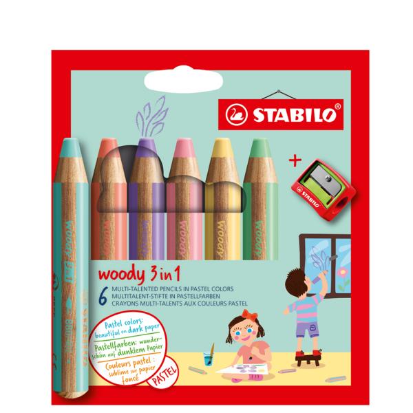 Stabilo Woody 3 In 1 Pastel Malset Farbsortiert, 6 St. 8806-3 (4006381578059)
