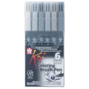 Pinselstift Koi Coloring Brush, 6er Etui, grau SAKURA XBR6A (0084511391765)