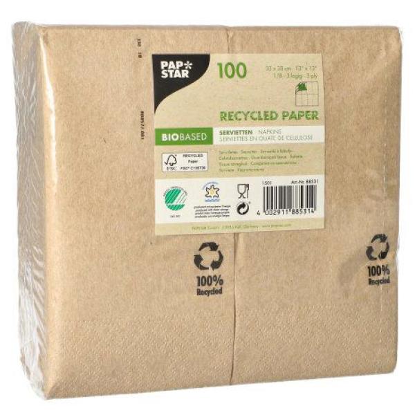 Bistro-Servietten, 330 x 330 mm, 3-lagig, natur PAPSTAR 88531 (4002911885314)