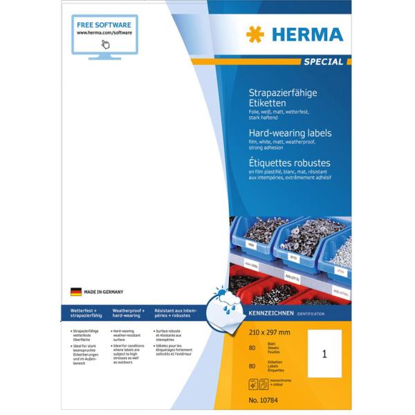 Folienetiketten 105x148 mm weiß extrem stark haftend matt 100 Stück HERMA 4697 (4008705046978)