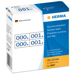 Nummern-Etiketten 0-999, 10 x 22 mm, rot, doppelt HERMA 4886 (4008705048866)