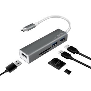USB-C 3.0 Hub + Kartenleser, 3-Port, grau LogiLink UA0305 (4052792048568)