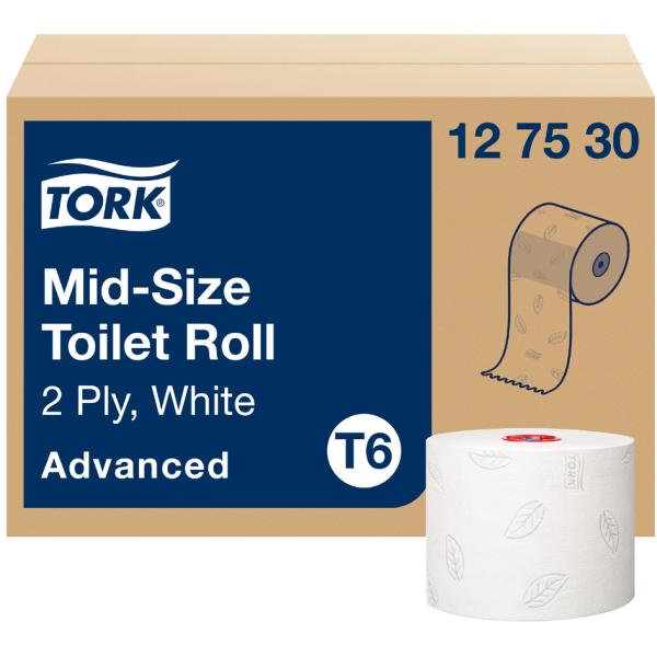 TORK Midirollen-Toilettenpapier, 2-lagig, weiß, 100 m tork 127530 (7322540475883)
