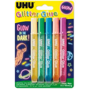 Glitzerkleber Glitter Glue 'GLOW IN THE DARK', 5 x 10 ml UHU 48210 (4026700482102)