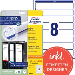 Ordnerrücken-Etiketten, 38 x 192 mm, weiß AVERY Zweckform L4760-25 (4004182047606)