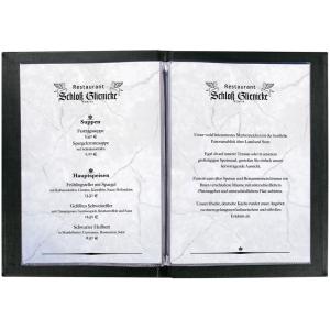 Speisekarten-Mappe, A4, schwarz, Gummi-Bindung, blanko sigel SM110 (4004360869839)