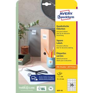 Kennzeichnungs-Etiketten, 35 x 35 mm, weiß AVERY Zweckform 6251-10 (4004182162200)
