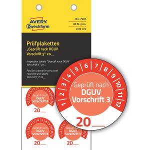 Prüfplaketten 'DGUV Vorschrift 3', rot AVERY Zweckform 7907 (4004182079072)