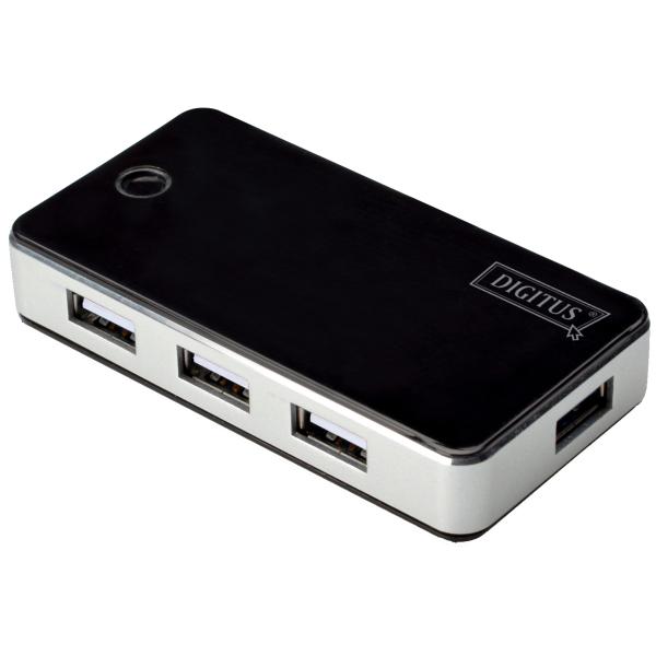 USB 2.0 Hub, 7-Port, schwarz, inkl. Netzteil DIGITUS DA-70222 (4016032318859)