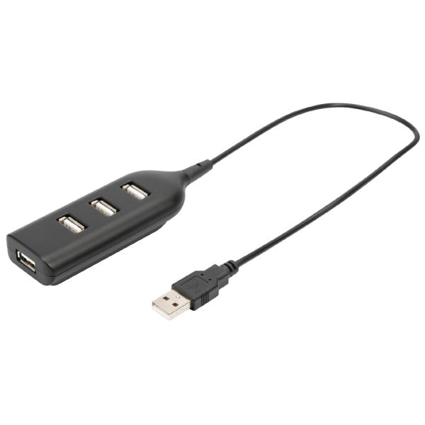USB 2.0 Hub, 4-Port, Kabellänge: 300 mm, schwarz DIGITUS AB-50001-1 (4016032285373)