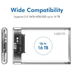 2, 5' SATA Festplatten-Gehäuse, USB 3.0, transparent LogiLink UA0409 (4052792070033)