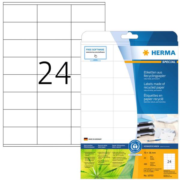 Universal-Etiketten Recycling, 48, 3 x 33 mm, 20 Blatt HERMA 10702 (4008705107020)