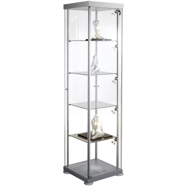 Quadrat-Vitrine expoline, 4 Glasböden, alusilber kerkmann 40376082 (4044917412095)