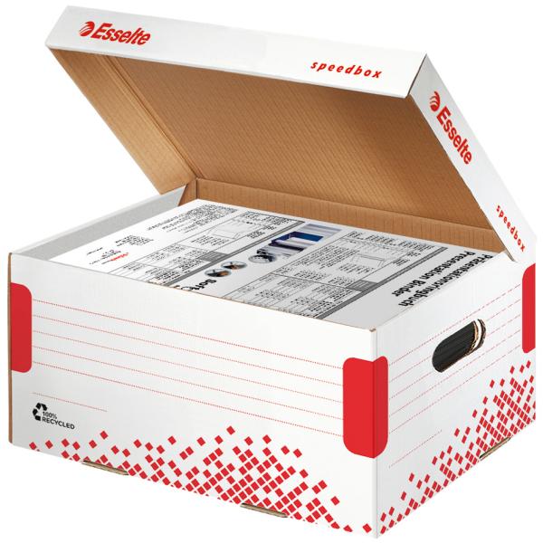 Archiv-Klappdeckelbox SPEEDBOX, DIN A4, weiß/ rot, Esselte 623911 (4049793026152)