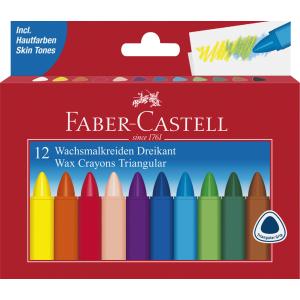 FABER-CASTELL Dreikant-Wachsmalkreide, 12er Kartonetui Faber-Castell 120010 (4005401200109)