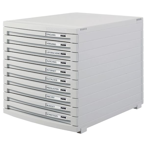 Schubladenbox CONTUR, 10 offene Schübe, lichtgrau HAN 1510-0-11 (4012473151062)