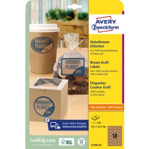 Naturbraune Etiketten, 63, 5 x 42, 3 mm, oval AVERY Zweckform L7103-25 (4004182067581)