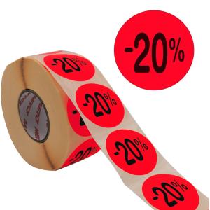 Promo-Etiketten '-20%', rund, rot fluor METO 30004923 (4059732110897)