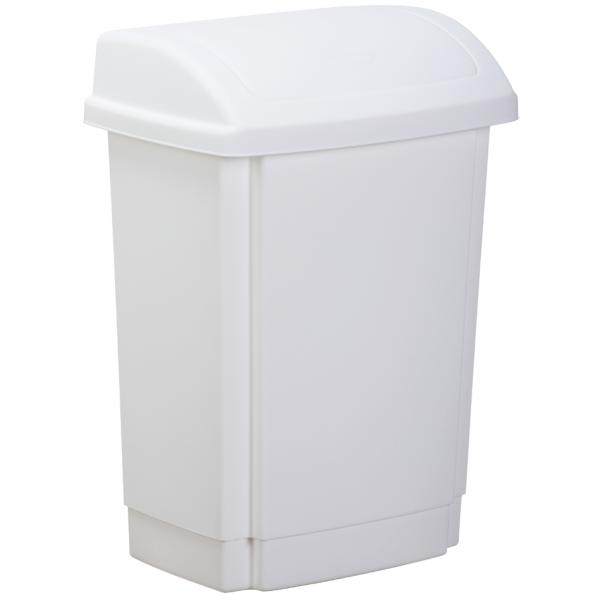 Schwingdeckel-Abfalleimer, 15 Liter, weiß plast team 13460800 (5706773134618)