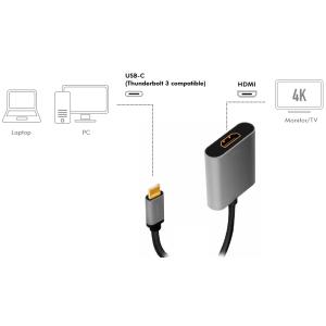 USB-C - HDMI Adapterkabel, 0, 15 m, schwarz/ grau LogiLink CUA0103 (4052792062236)