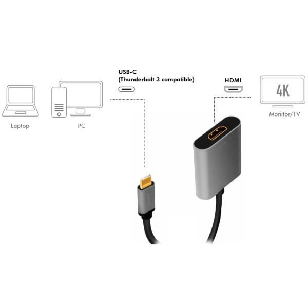 USB-C - HDMI Adapterkabel, 0, 15 m, schwarz/ grau LogiLink CUA0103 (4052792062236)