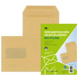 Versandtaschen Recycling C4 mit Fenster selbstklebend 90 g qm braun 10 Stück MAILMEDIA 30002517 (4003928389116)