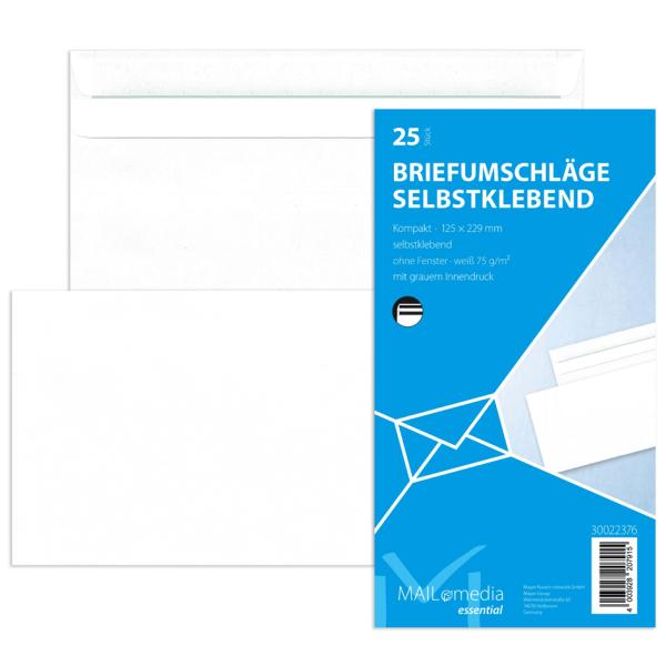 Kompaktumschläge ohne Fenster (229x125 mm) selbstklebend 75 g qm 25 Stück MAILMEDIA 30022376 (4003928207915)