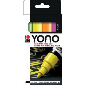 Acrylmarker 'YONO', 1, 5 - 3, 0 mm, 4er Set NEON Marabu 1240000004000 (4007751848734)