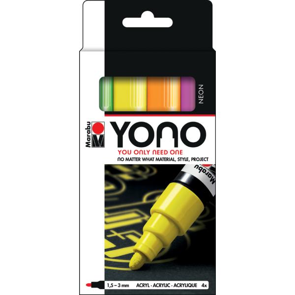 Acrylmarker 'YONO', 1, 5 - 3, 0 mm, 4er Set NEON Marabu 1240000004000 (4007751848734)