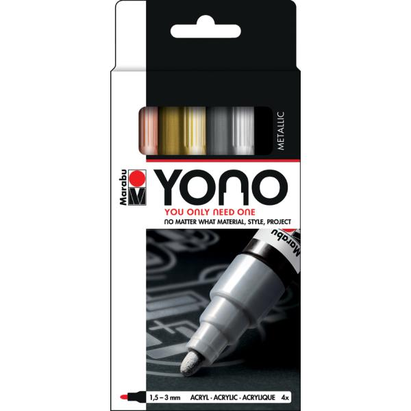 Acrylmarker 'YONO', 1, 5 - 3, 0 mm, 4er Set METAL Marabu 1240000004001 (4007751848758)