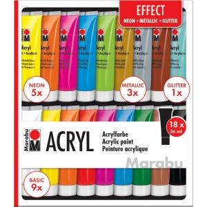 Acrylfarben-Set 'EFFECT', 18 x 36 ml Marabu 1210000000209 (4007751740083)