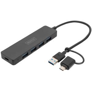 USB 3.0 Hub, 4-Port, Slim Line, schwarz DIGITUS DA-70236 (4016032489214)