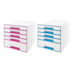 Schubladenbox WOW CUBE, 5 Schübe, perlweiß/ blau LEITZ 5214-20-36 (4002432115426)