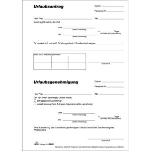 Vordruck 'Urlaubsantrag', Block, DIN A5 RNK Verlag 2915 (4002871291507)