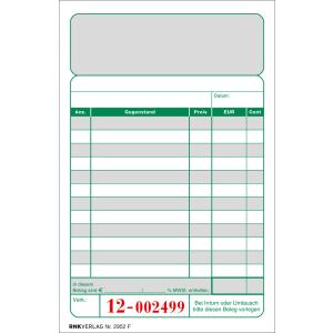 Kassenblock, 96 x 167 mm, 2 x 50 Blatt RNK Verlag 2952F (4002871295215)