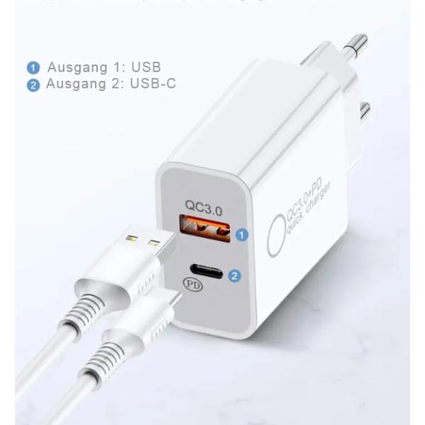 USB-C-Ladegerät, 1x USB-A / 1x USB-C, 30 Watt, weiß IWH 019058 (4045914190580)
