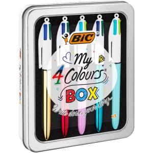 BIC Druckkugelschreiber 4 Colours Kollektion, 5er Metallbox Bic 967279 (3086123542556)