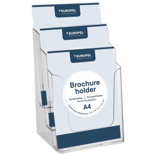 Tisch-Prospekthalter, A4 hoch, 3 Fächer, glasklar EUROPEL 350101 (8713931501011)